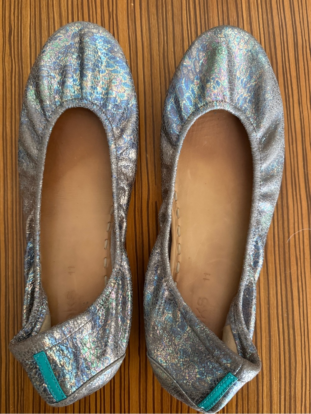 Tieks Starstruck Size 11 ✨ Metallic Crackle + Teal Sole
